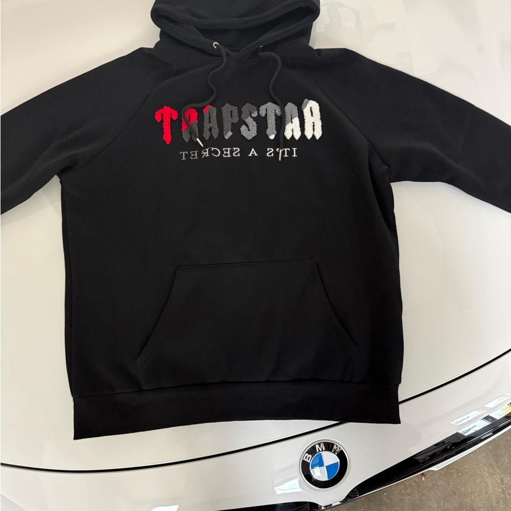 Trapstar Black Hoodie with Red and White Design